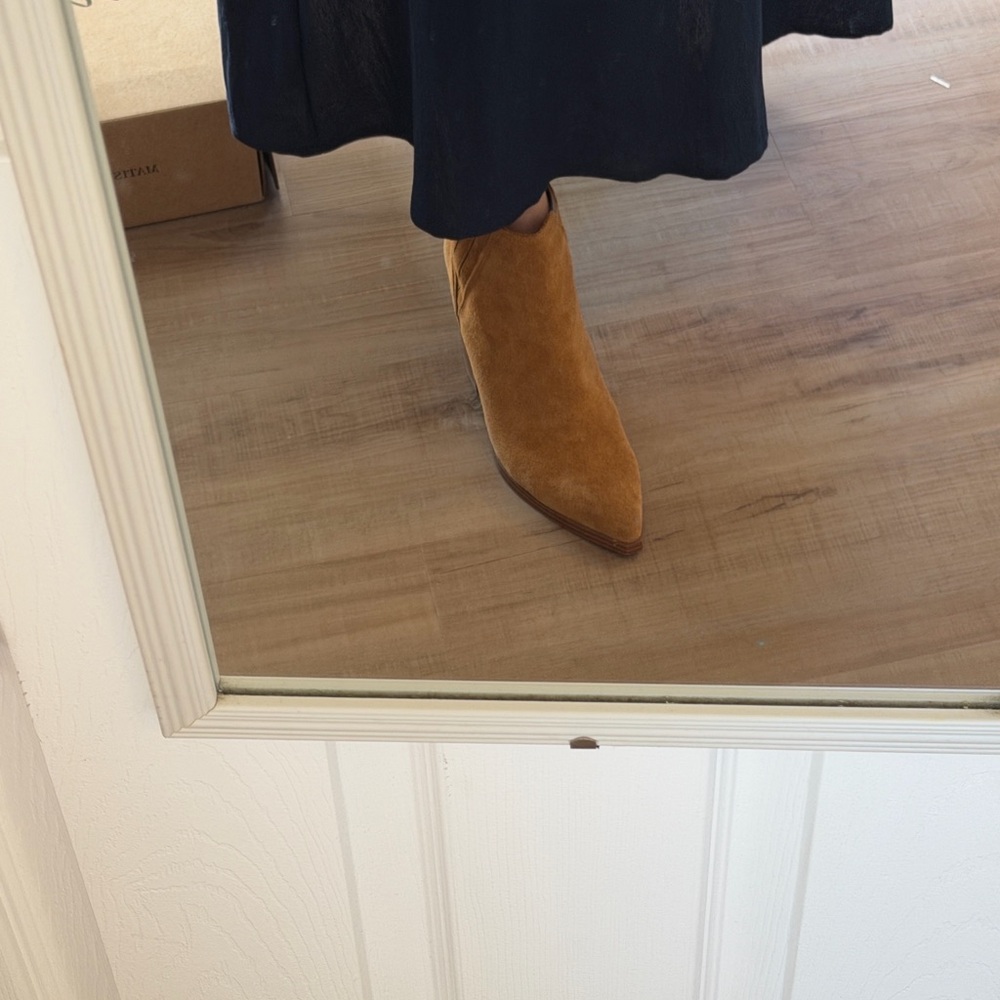 Marc Fisher Alva Suede Pointed-Toe Ankle Boot in Camel size 8